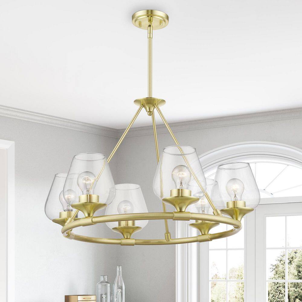 Elegant Willow 6-Light Chandelier with Clear Glass in Satin Brass