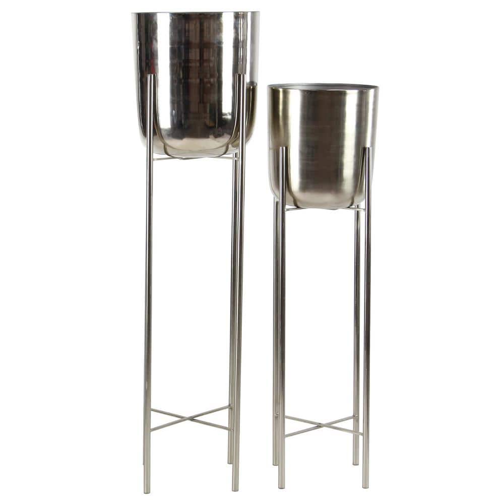 Elegant Silver Metal Dome Planters with X-Base Stand, Set of 2