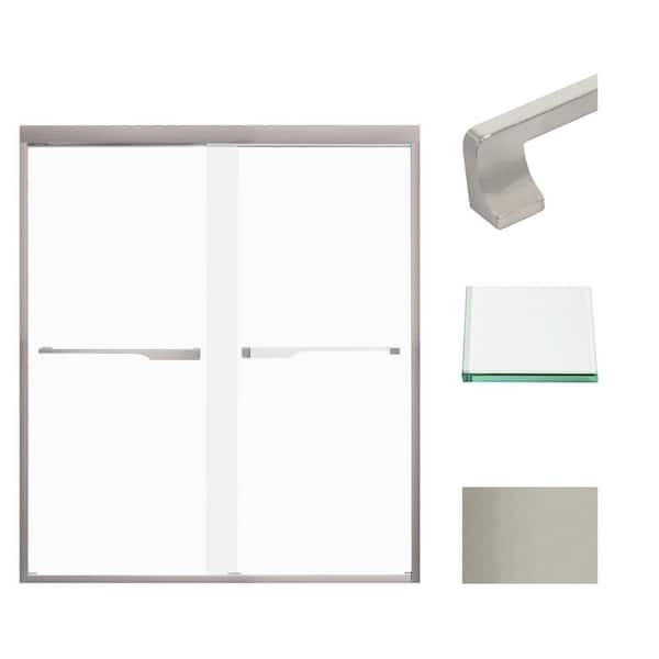 Transolid Frederick 59 in. W x 70 in. H Sliding Semi-Frameless Shower Door in Brushed Stainless with Frosted Glass