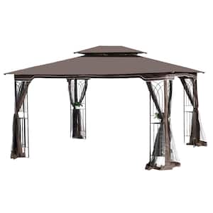157.48 in. x 118 in. Brown Outdoor Patio Gazebo Canopy Tent with Mosquito Net and Ventilated Double Roof