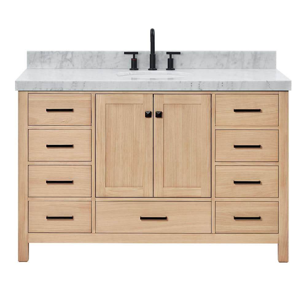 Cambridge 54" Oak Freestanding Vanity with Carrara Marble Top
