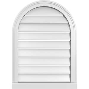22 in. x 30 in. Round Top Surface Mount PVC Gable Vent: Functional with Brickmould Sill Frame