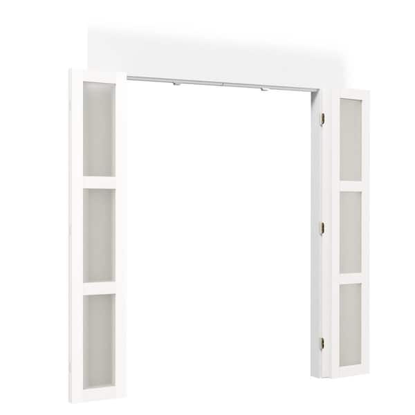 72 in. x 80 in. 3-Lite, Frosted Glass, Solid Core, MDF, PVC Covering Compack 180 Bi-Fold Door with Hardware Kits