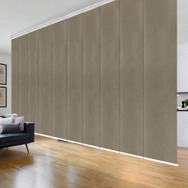 EMOH Linen Beige 120 in. - 218 in. W x 94 in. L Adjustable 10-Panel White Double Rail Panel Track with 23.5 in. Slates