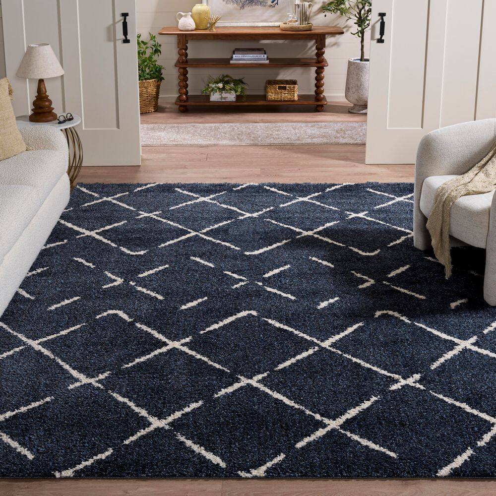 SAFAVIEH Arizona Shag 7 ft. x 9 ft. Slate Blue/Ivory Diamond
