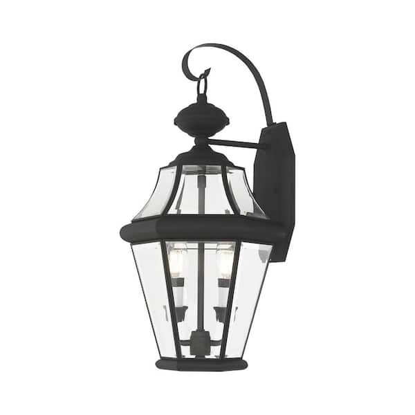 AVIANCE LIGHTING Cresthill 20.75 in. 2-Light Wall Black Outdoor Hardwired Wall Lantern Sconce with No Bulbs Included