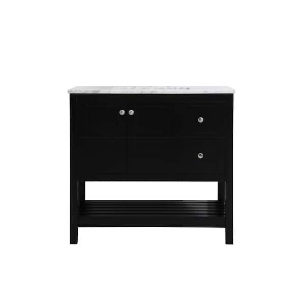 Unbranded Simply Living 36 in. Single Bathroom Vanity in Black with Marble Vanity Top in Carrara White