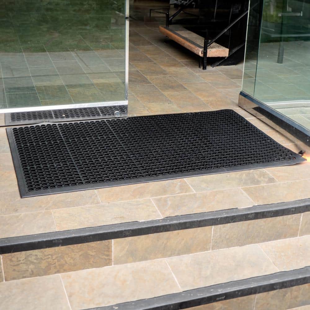 Black Rubber Non-Slip Anti-Fatigue Outdoor Mats, 36" x 60", Set of 2