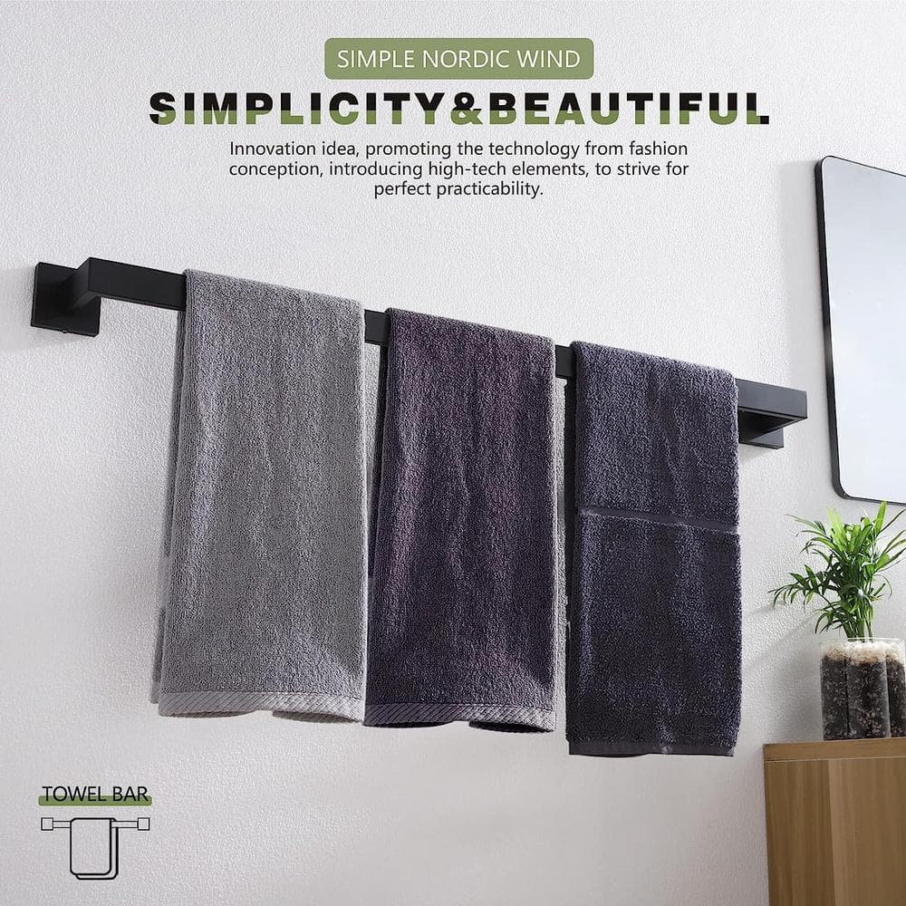 Matte Black 32-Inch Stainless Steel Wall Mounted Towel Bar