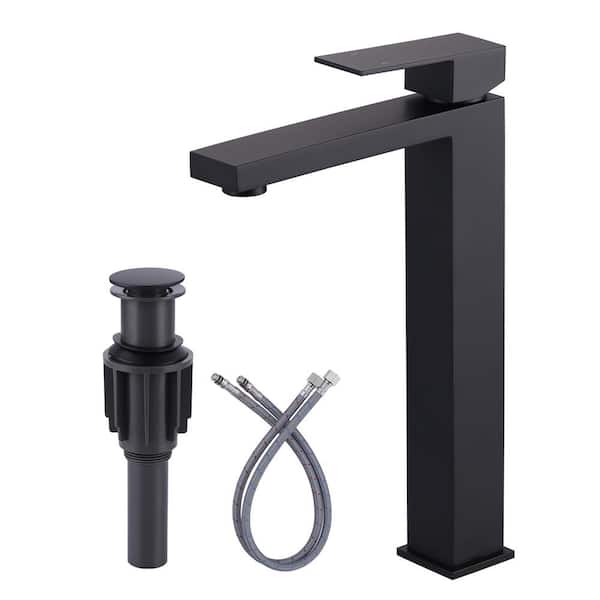 ARCORA Single Handle Single Hole Bathroom Faucet with Drain Kit Included Supply Lines in Matte Black