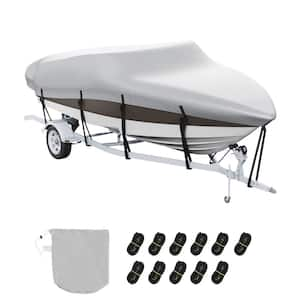 Water-Resistant Boat Cover for 16-18.5 ft. Boats, Durable 600D PU Oxford, Includes Motor Cover and Buckle Straps, Grey