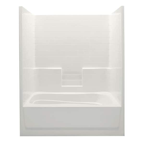 Aquatic Everyday 60 in. x 42 in. x 74 in. 1-Piece Bath and Shower Kit with Left Drain in Biscuit