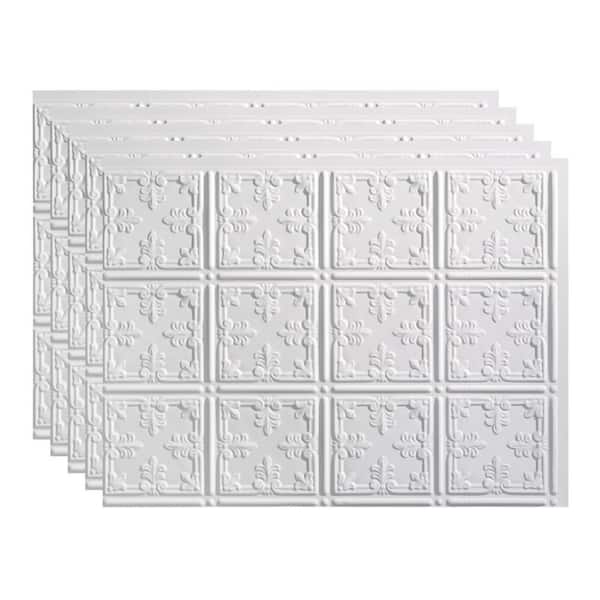 Fasade 18.25 in. x 24.25 in. Traditional #10 Vinyl Backsplash Panel in Gloss White (5-Pack)
