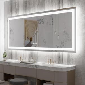 88 in. W x 38 in. H Rectangular Tempered Glass Frameless Anti-Fog Dimmable Wall Mounted Bathroom Vanity Mirror