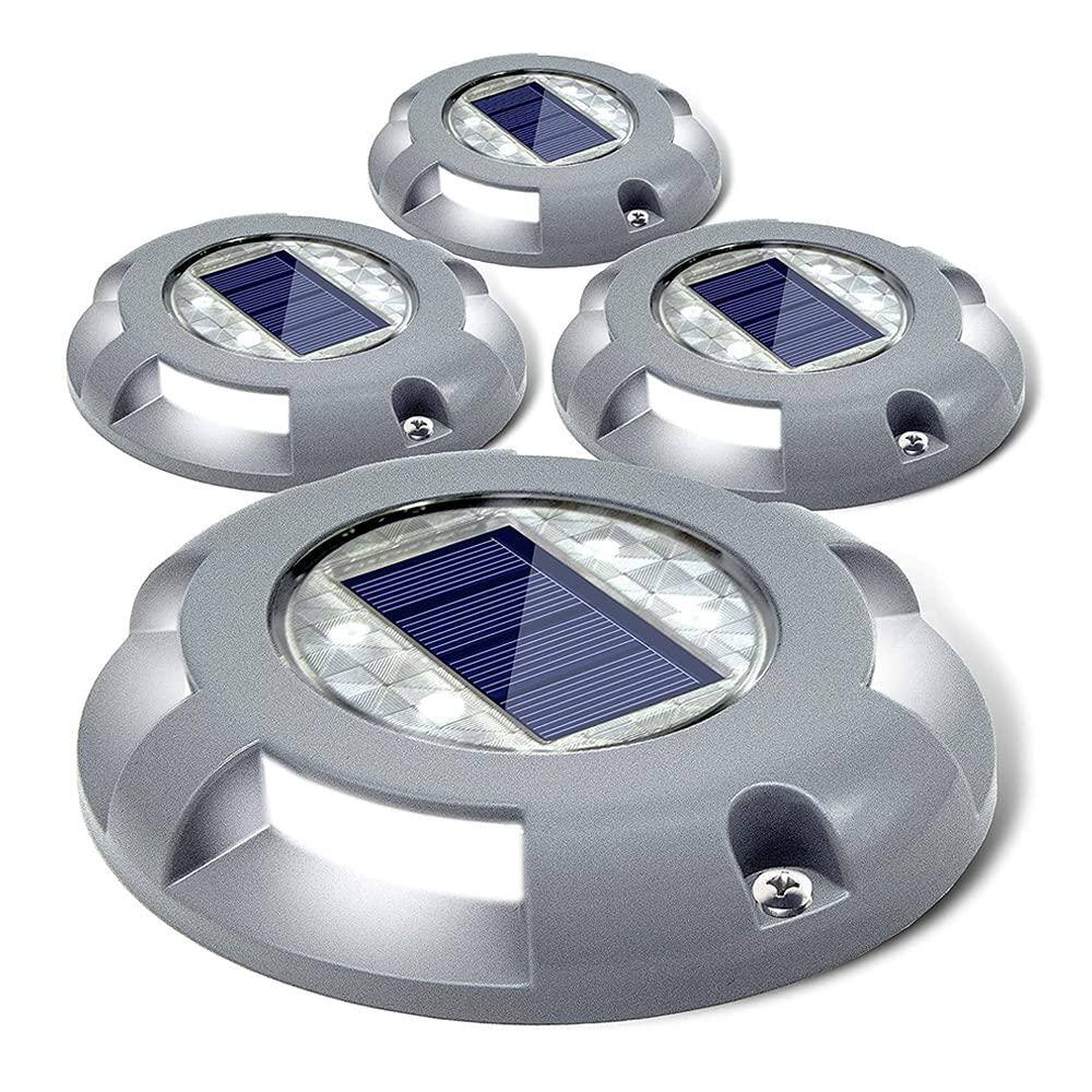 4-Pack White Solar Deck Lights, Outdoor Waterproof Deck Solar Powered LED L