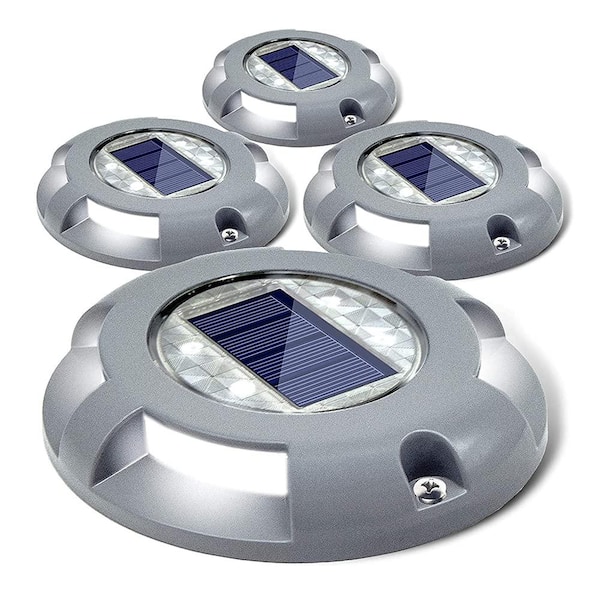 4-Pack White Solar Deck Lights, Outdoor Waterproof Deck Solar Powered LED Light for Step Sidewalk Stair Pathway