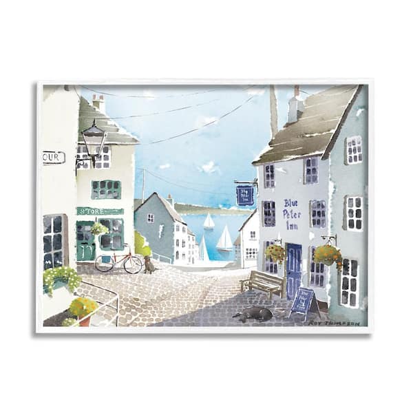Stupell Industries Coastal Town Seaport Sailboats by Roy Thompson 1-Piece White Framed Nature Giclee Art Print 20 in. x 16 in.
