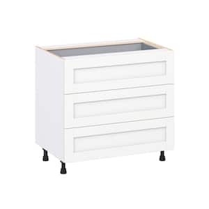 Milton 36 in. W x 24 in. D x 34.5 in. H Assembled Shaker Drawer Base Kitchen Cabinet in Bright White with 4 Drawers