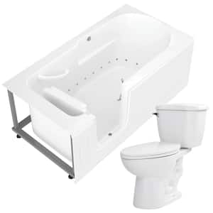 Nova Heated 60 in. Walk-In Air Bath Tub in White with 1.28 GPF Single Flush Toilet