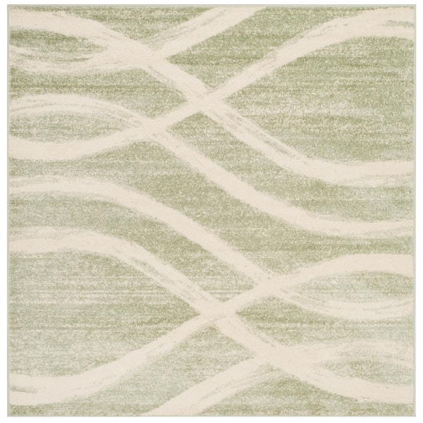 Adirondack 10 ft. x 10 ft. Square Sage/Cream Waves Area Rug