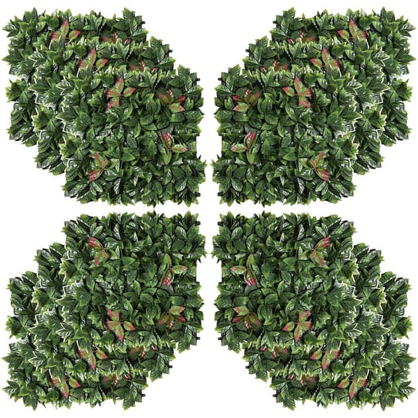 Unbranded 20 in. x 20 in. Green and Red Artificial Grass Wall Decor for Outdoor, Indoor, Fence, Patio, Balcony (Set of 12)