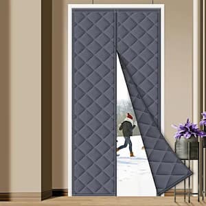 35.5 in. x 83 in. Gray Thermal Insulated Vinyl Magnetic Door Curtain Screen Door Waterproof Bi-Parting