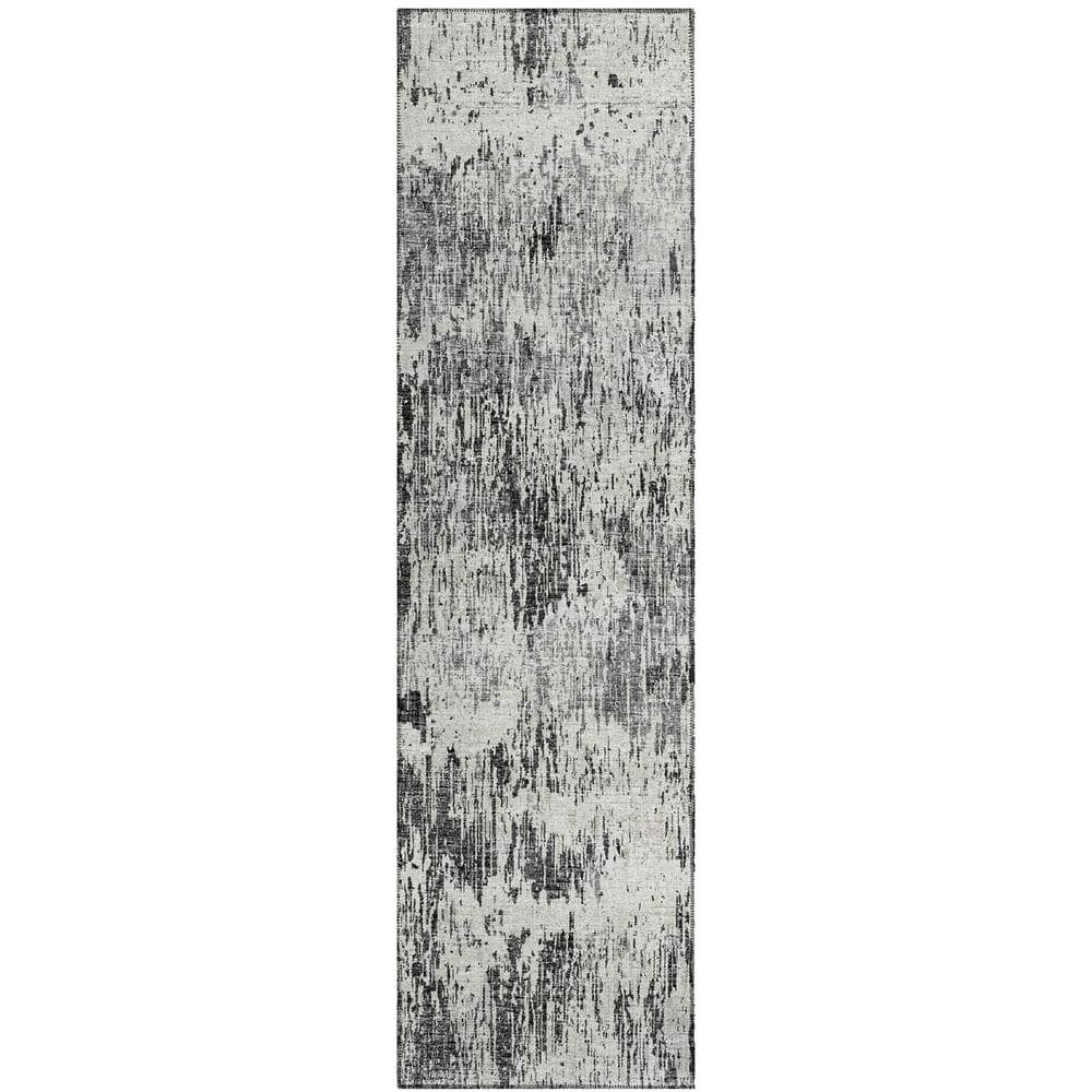 Accord Black 2 ft. 3 in. x 7 ft. 6 in. Abstract Indoor/Outdoor Washable Are
