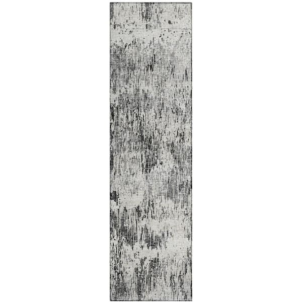 Addison Rugs Accord Black 2 ft. 3 in. x 7 ft. 6 in. Abstract Indoor/Outdoor Washable Area Rug