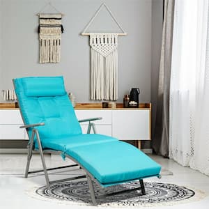 Metal Foldable Steel Outdoor Chaise Lounge with Turquoise Cushions