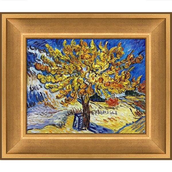LA PASTICHE The Mulberry Tree by Vincent Van Gogh Muted Gold Glow Framed Nature Oil Painting Art Print 12 in. x 14 in.