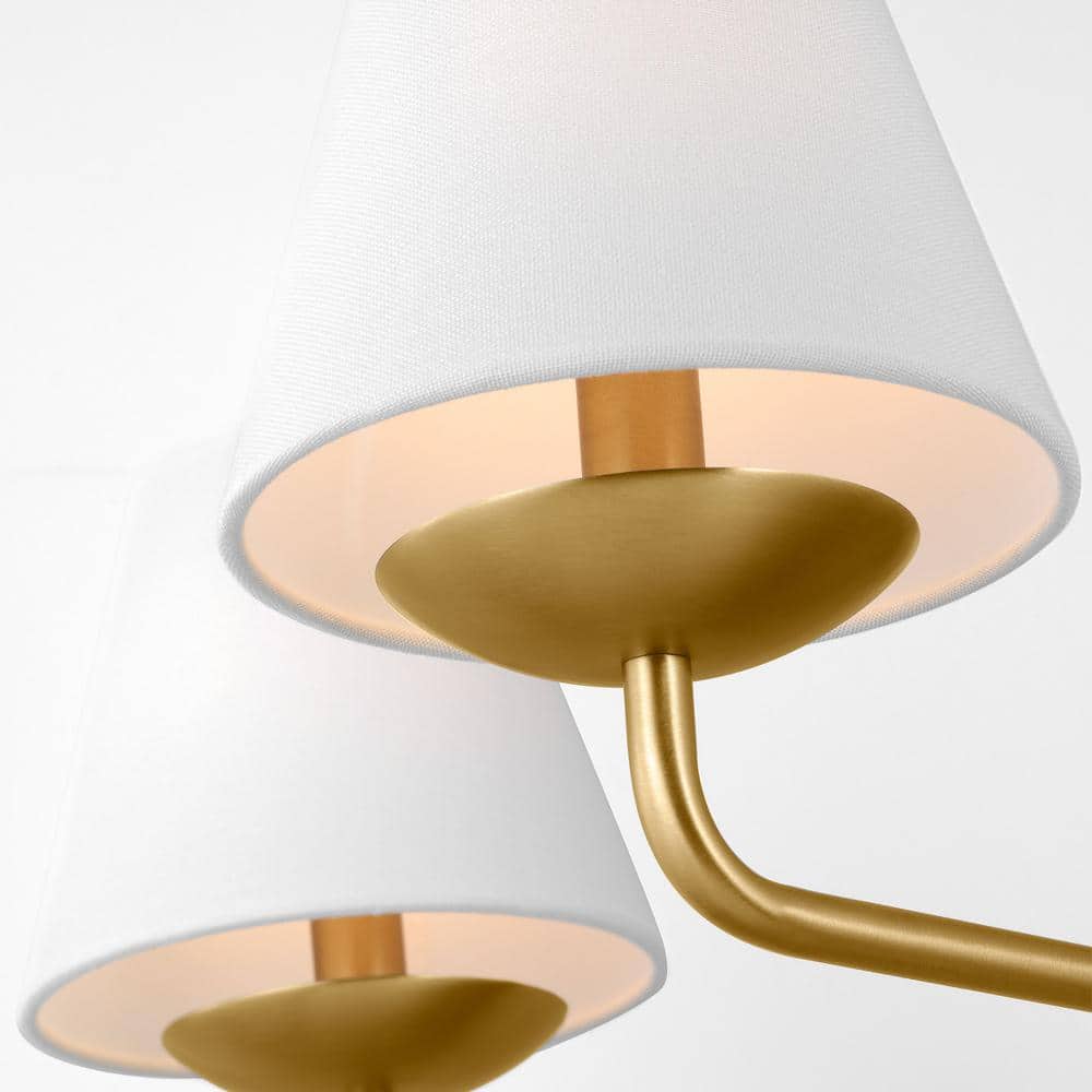 Satin Brass 5-Light Candle Chandelier with White Linen Shades