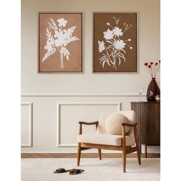 Sylvie "Spring Floral Silhouette" by Heather Dutton 2 Piece Beaded Gold Framed Art Print Set 24 in. x 18 in.