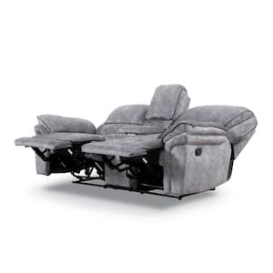 Edmund 78.50 in. Gray Microsuede 2-Seater Manual Recliner Loveseat With Console