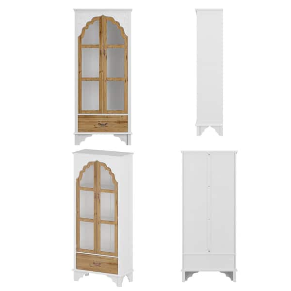 70.9 in. H White Paint Finish Wooden Storage Cabinet Buffet in Brown & White With Acrylic Doors and Drawers
