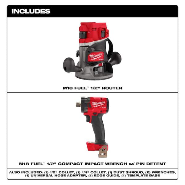M18 FUEL 18V Lithium-Ion Cordless Brushless 1/2 in. Router w/ 1/2 in. Impact Wrench