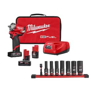 M12 FUEL 12V Lithium-Ion Brushless Cordless Stubby 3/8 in. Impact Wrench with Bonus Battery and 8pc Socket Set