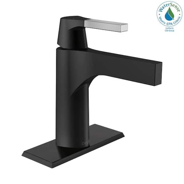 Delta Zura Single Hole Handle Bathroom Faucet In Chrome Matte Black 574 Cslpu Dst - Black Sink Faucet Bathroom Delta