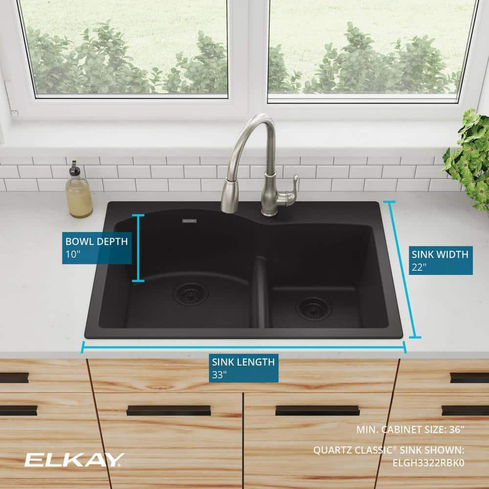 Black Quartz Double Basin Drop-In Kitchen Sink