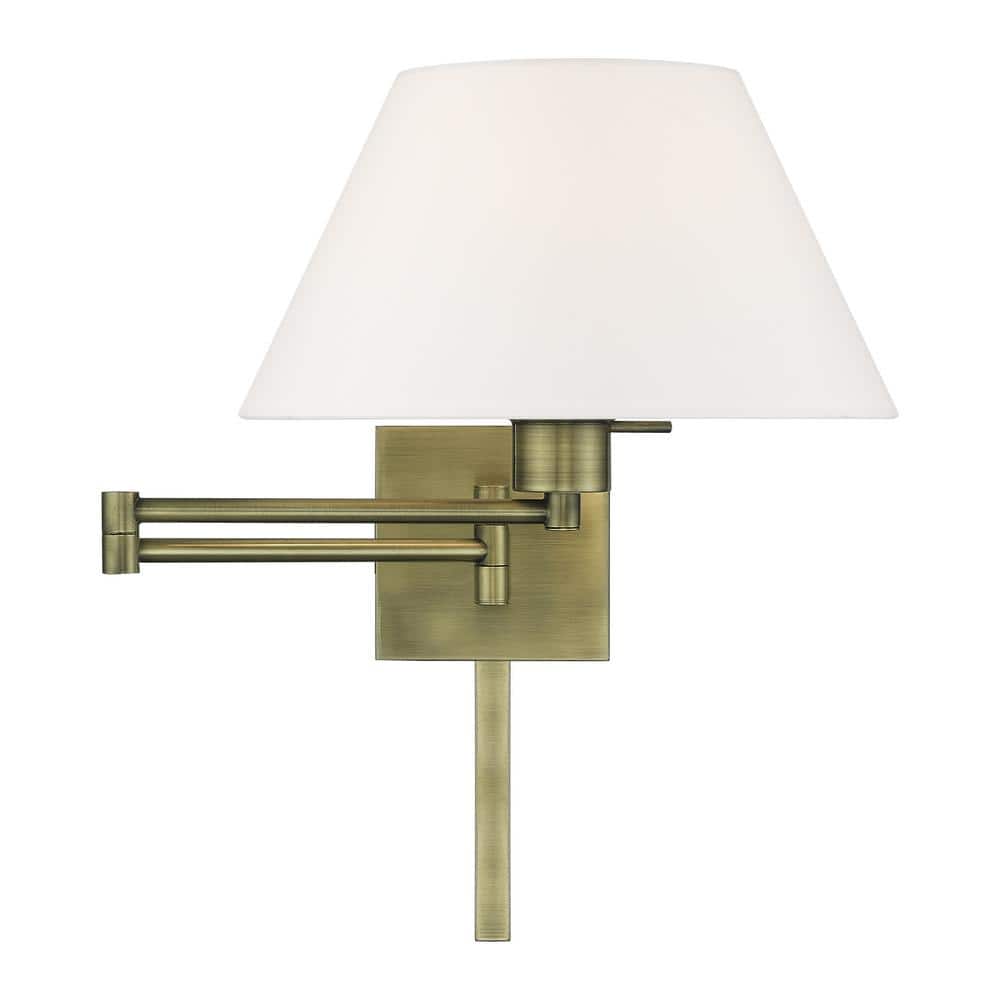 Antique Brass Swing Arm Wall Lamp with Fabric Shade