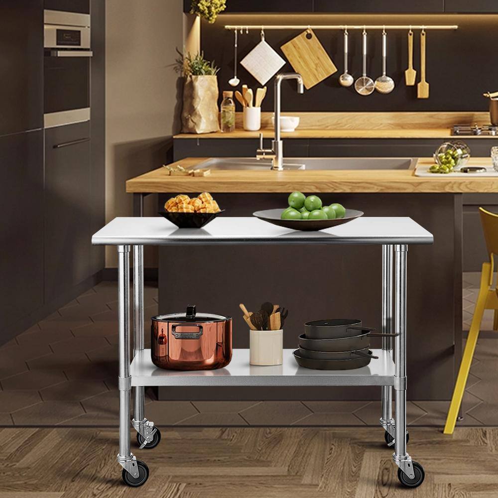Tatayosi 24 in. x 60 in. Silver Stainless Steel Table, Kitchen Utility