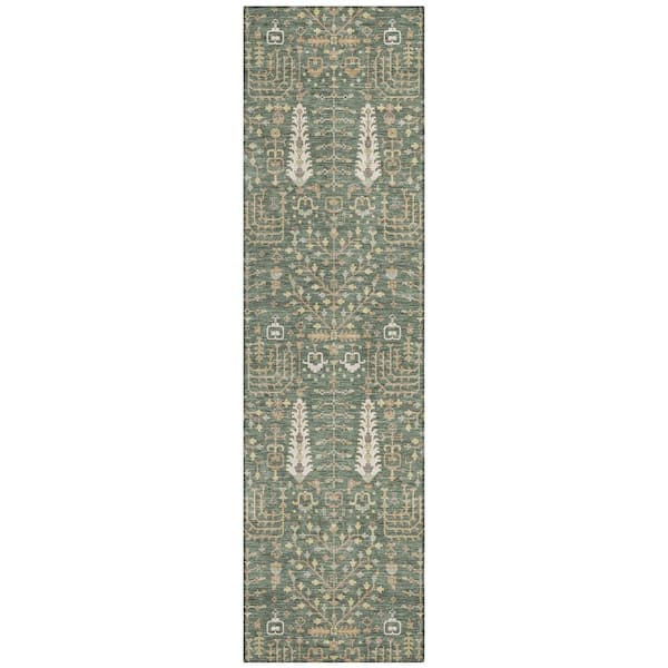 Chantille Machine Washable Indoor/Outdoor Abstract ACN3118 Basil 2 ft. x 7 ft. Runner Rug