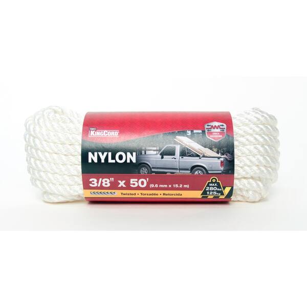 KingCord 3/8 in. x 50 ft. Twisted Nylon Rope, White300131BGV1 The