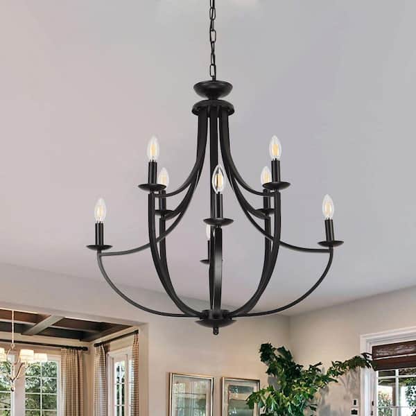 Mid-Century 8-light Black Branch Retro Candlestick Chandelier for Living Room