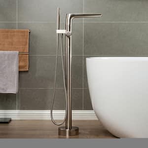 Beaumont Single-Handle Freestanding Floor Mount Tub Filler Faucet with Hand Shower in Brushed Nickel