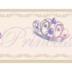 Falkirk Dandy II Beige Pink Purple Tiaras Kids Peel and Stick Wallpaper Border