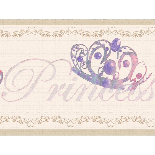 Dundee Deco Falkirk Dandy II Beige Pink Purple Tiaras Kids Peel and Stick Wallpaper Border