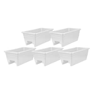 24 in. W White Plastic Deck Rail Box Planter with Plugs (5-Pack)