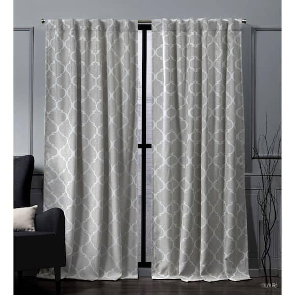 NICOLE MILLER NEW YORK Treillage Dove Grey Trellis Woven Room Darkening Hidden Tab / Rod Pocket Curtain, 52 in. W x 84 in. L (Set of 2)