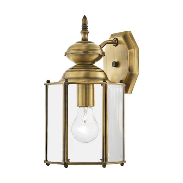 AVIANCE LIGHTING Bannington 13 in. 1-Light Antique Brass Outdoor Hardwired Wall Lantern Sconce with No Bulbs Included