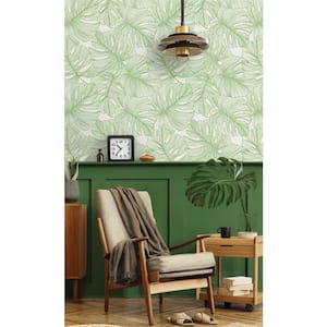 60.75 sq. ft. Hill Green Tarra Monstera Leaf Nonwoven Paper Unpasted Wallpaper Roll